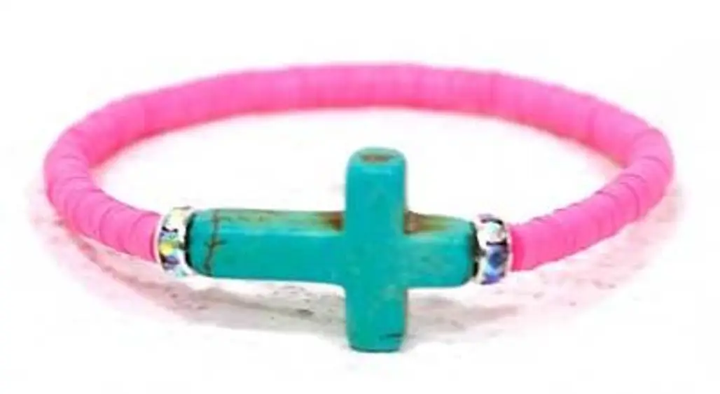 Alejandra Hill Vinyl Trade Bead Cross Bracelet in Neon Pink