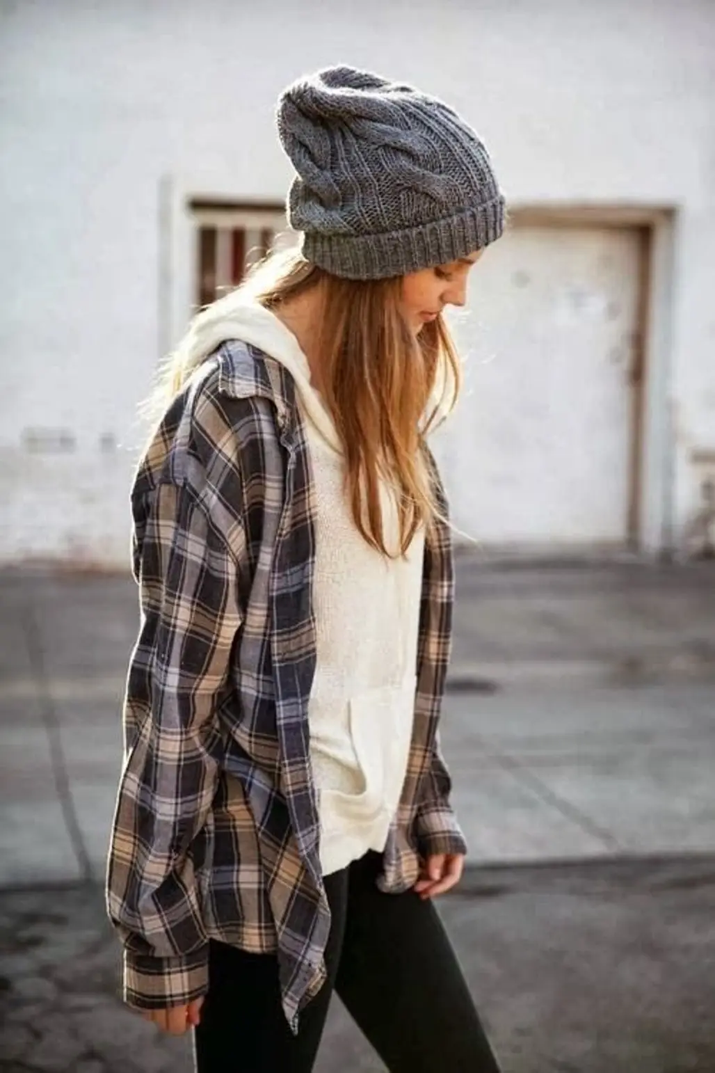 Oversized Plaid with a Hoodie & Cozy Beanie
