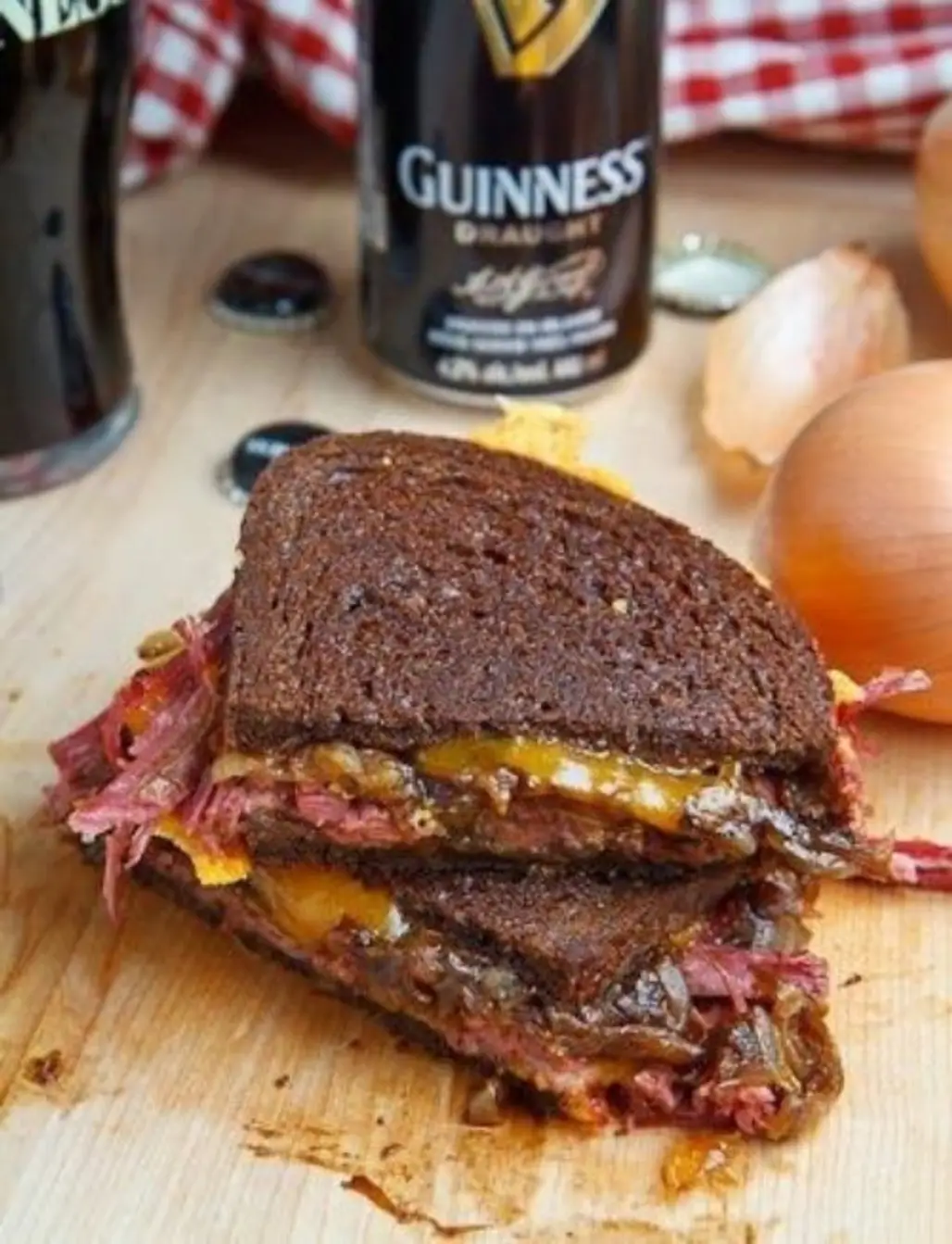Corned Beef Grilled Cheese Sandwich with Guinness Caramelized Onions