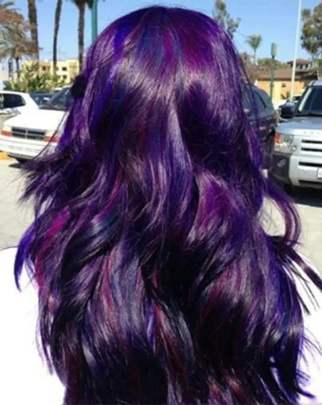 hair,purple,clothing,hair coloring,black hair,