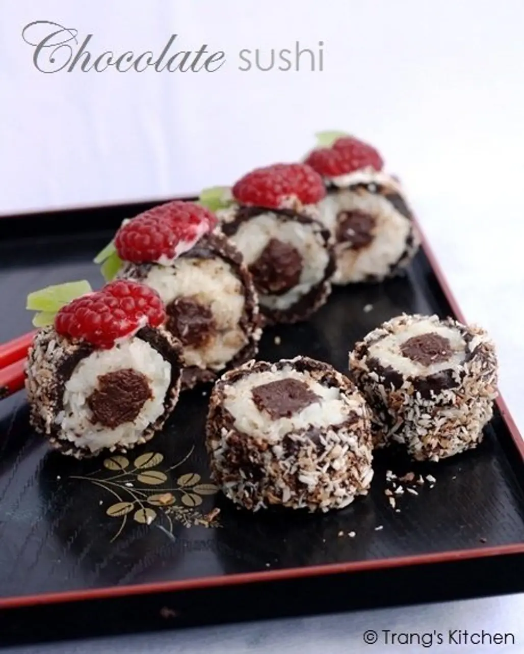 Chocolate, Coconut and Fruit Sushi
