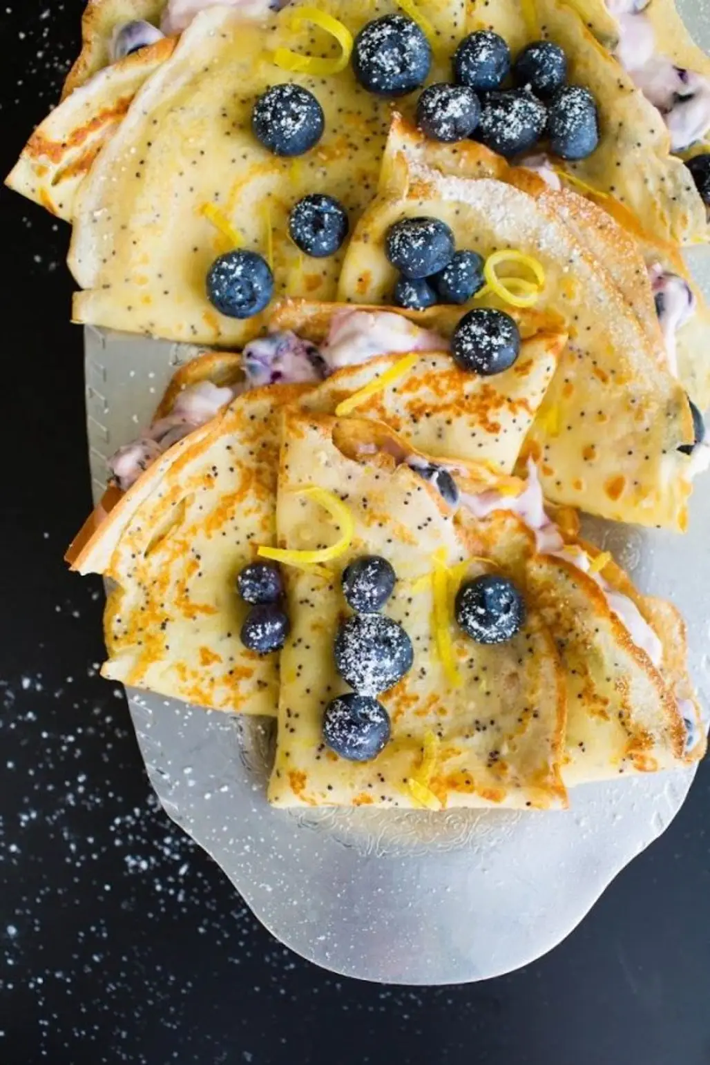 Poppyseed Lemon Crêpes with Blueberry Cream Cheese Filling