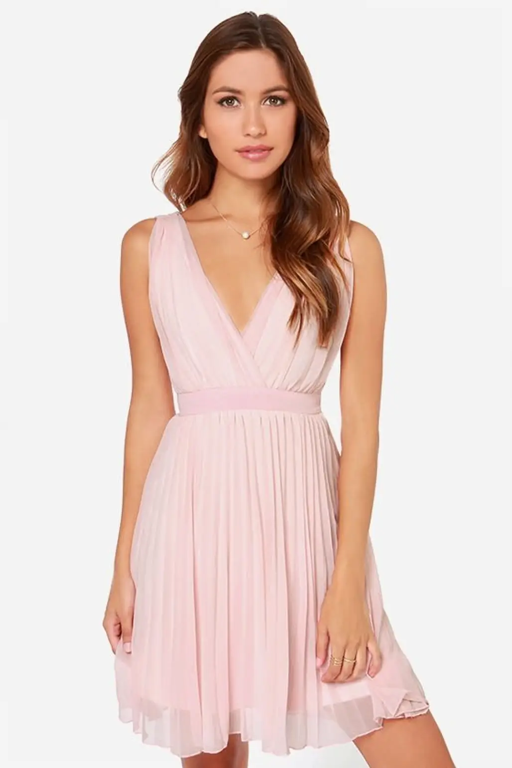 Lulu’s Exclusive Lady Artemis Pleated Peach Dress