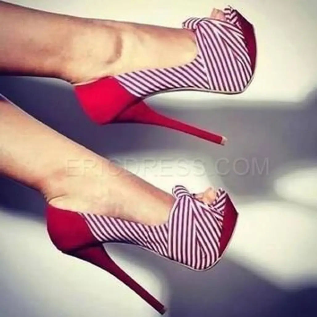 Peep Toe Red Stripe Stiletto Heel Platform Sandals