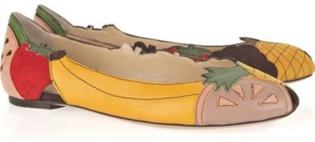 Charlotte Olympia Tutti Frutti Leather and Suede Flats
