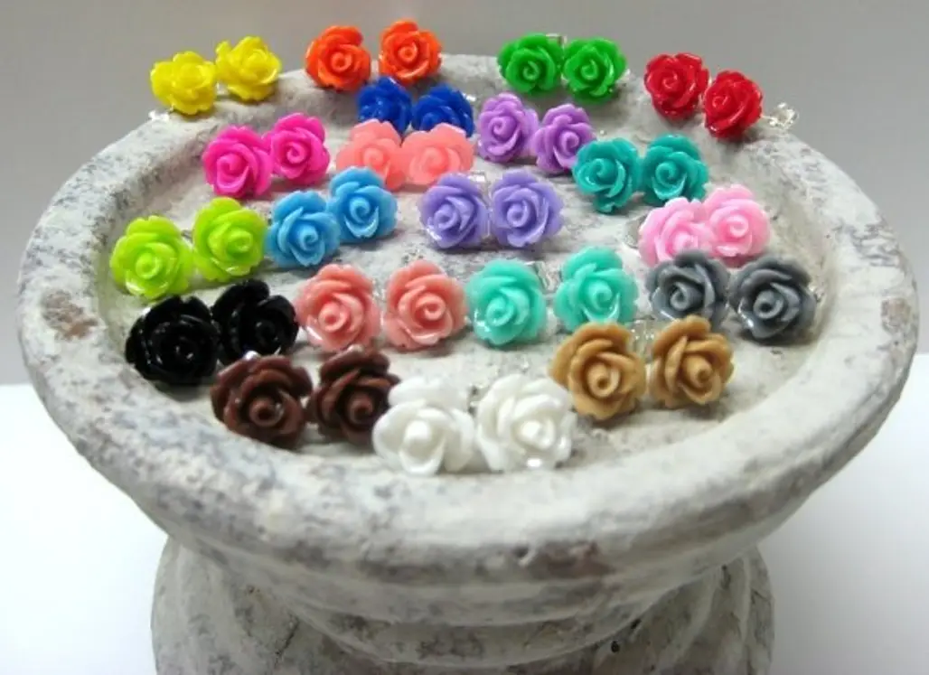 FIVE PAIRS of Rose Stud Earrings - Choose Your Colors - 24 Colors to Choose from