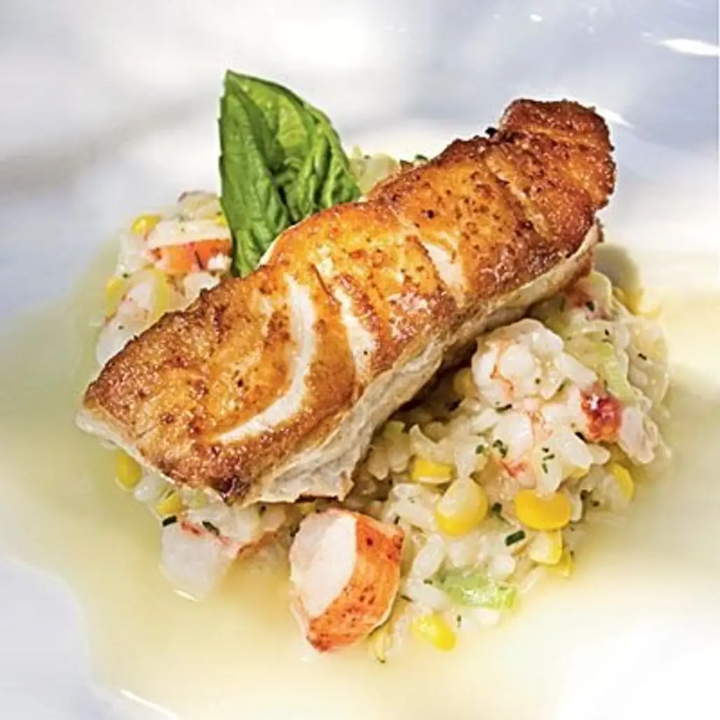 Roasted Grouper with Seafood Risotto