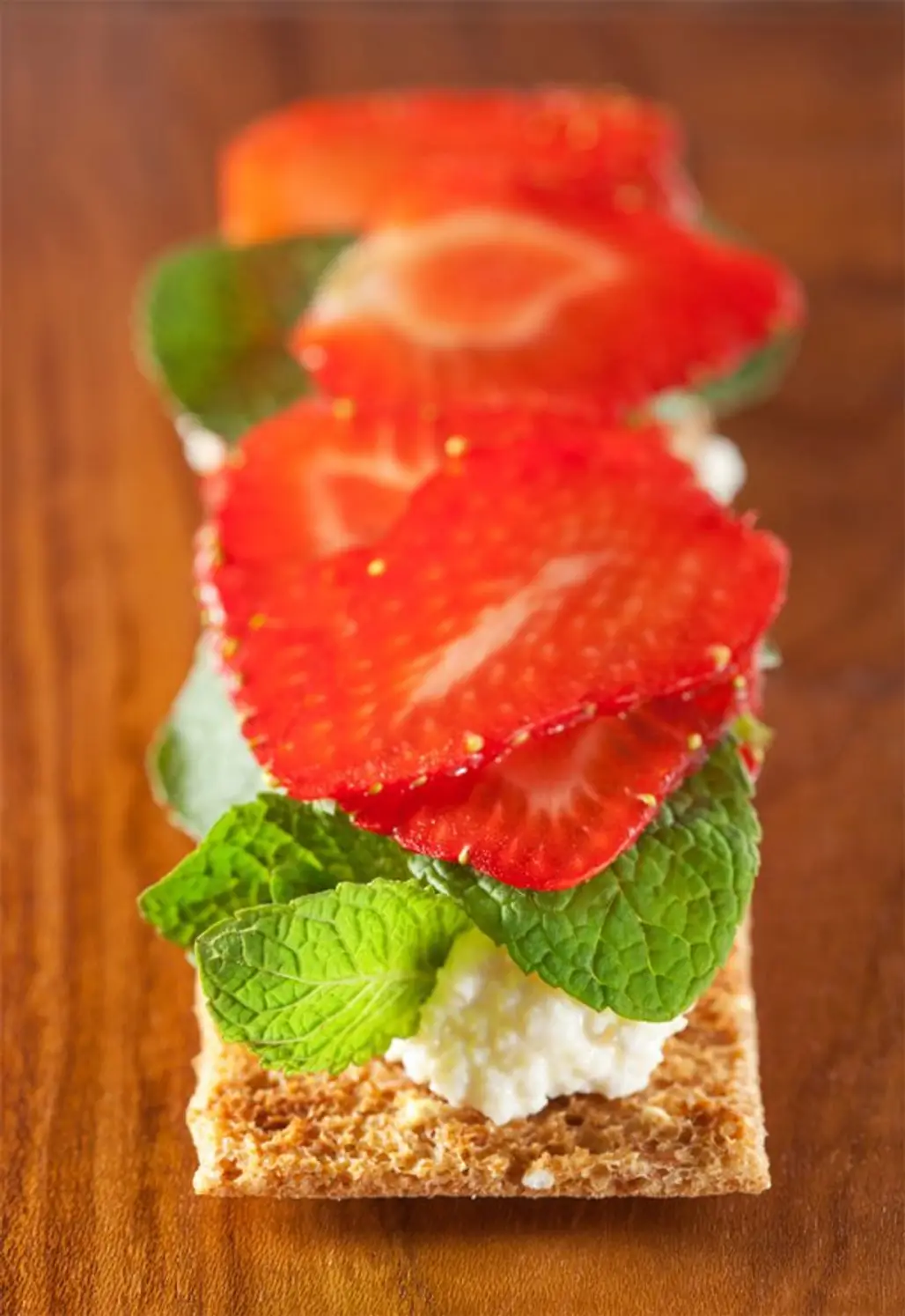 Ricotta Cheese, Sliced Strawberries and Fresh Mint Leaves
