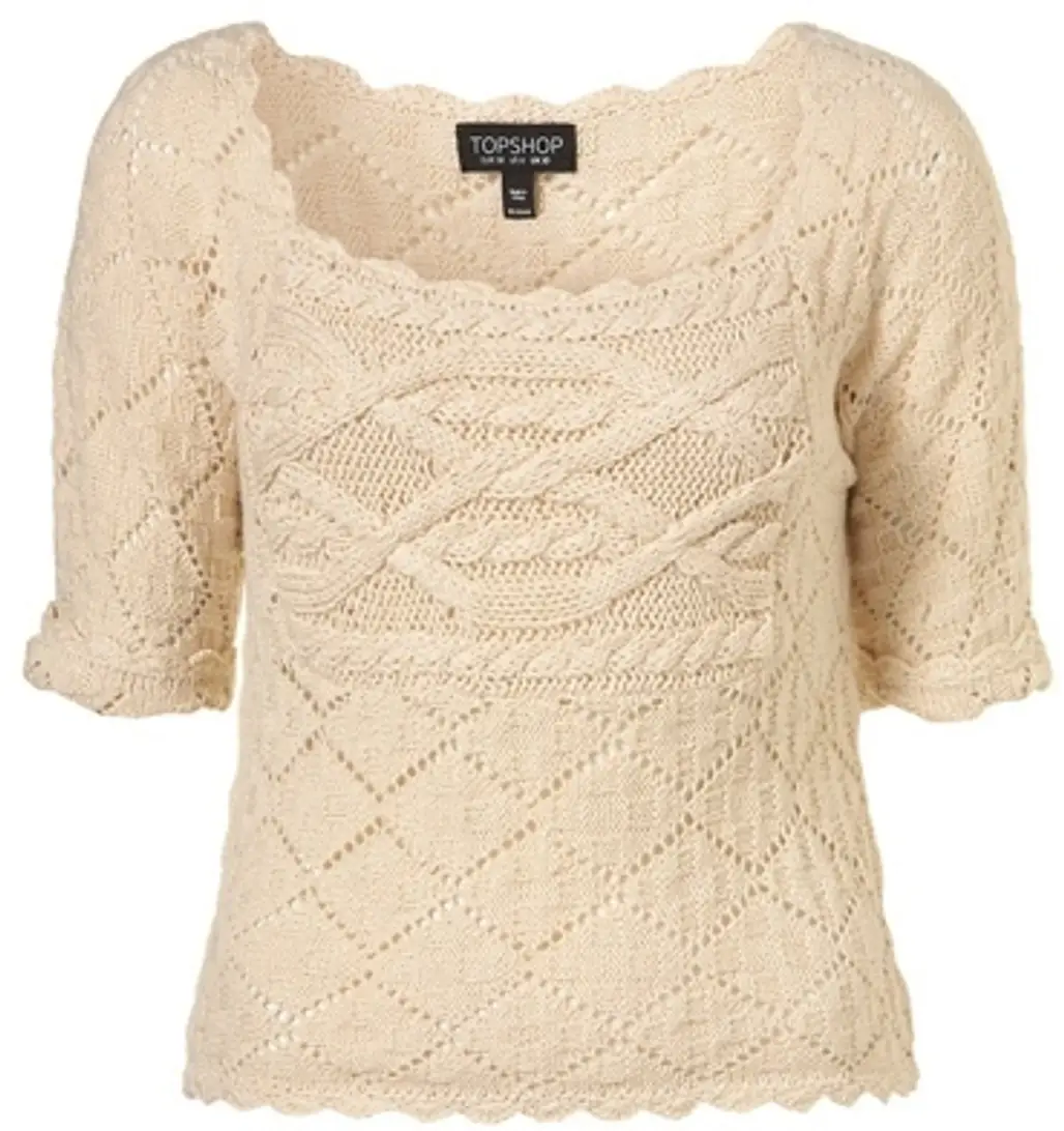 Topshop Knitted Cable Yoke Crop Top