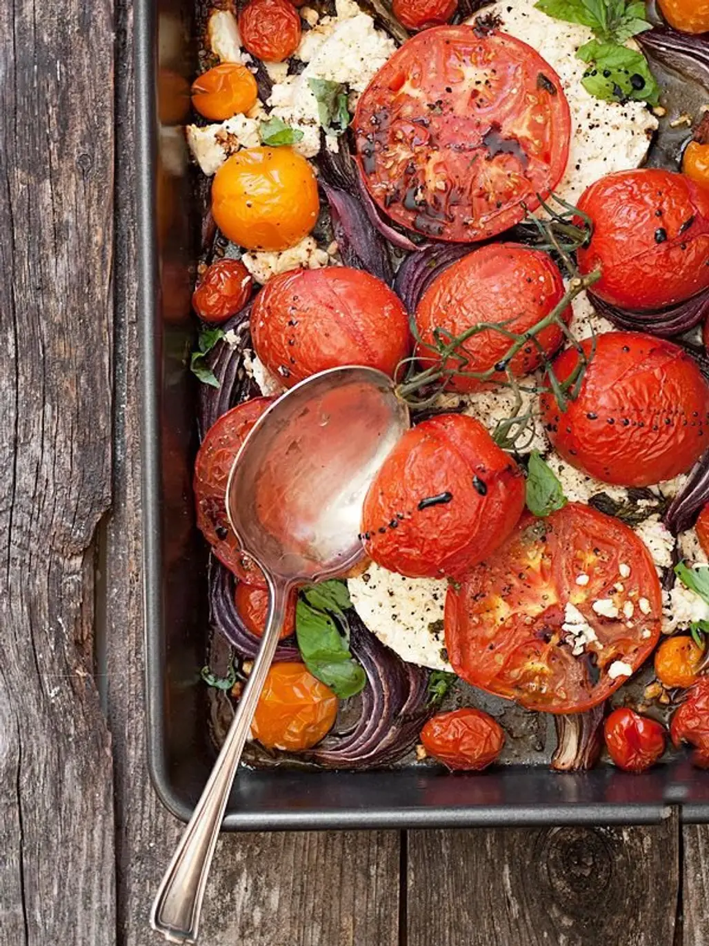 Warm Roasted Tomato, Onion and Feta Salad