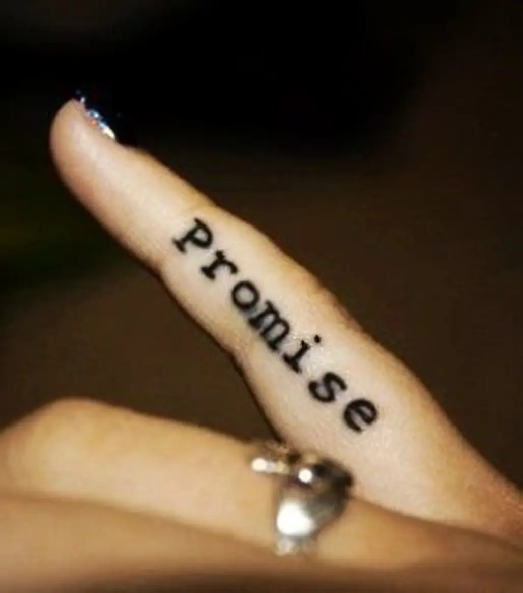 Tiny tattoo of the word 