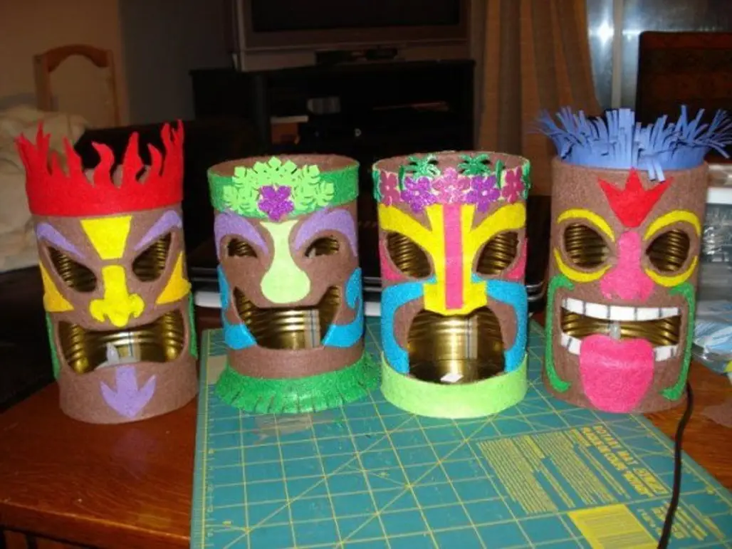 Coffee Cans Turned into Tiki Candle Holders