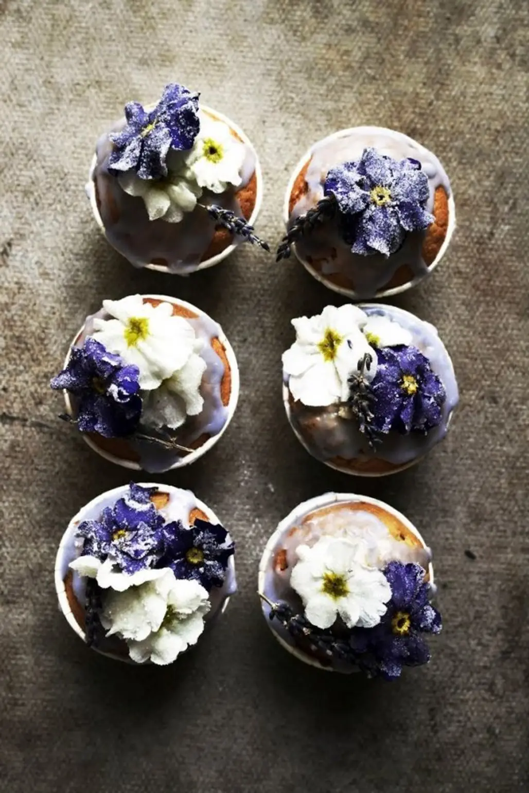 Lavender Cupcakes with Candied Primroses