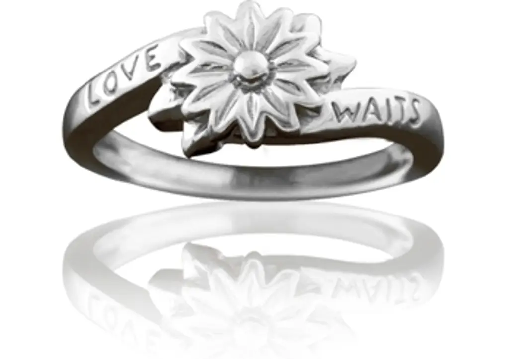 Silver “Love Waits” with Flower Purity Ring