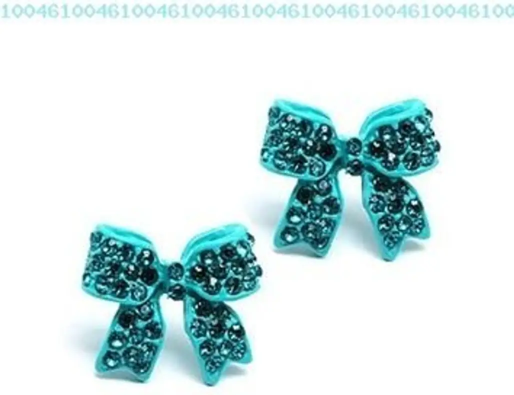 Fashion Crystal Pave Bow Ribbon Stud Earrings Teal