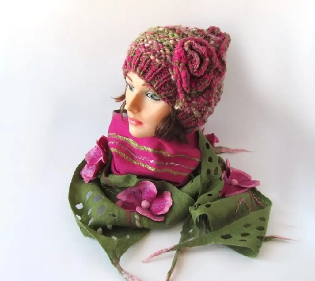 Slouchy Knitted Hat and Felted Scarf Set
