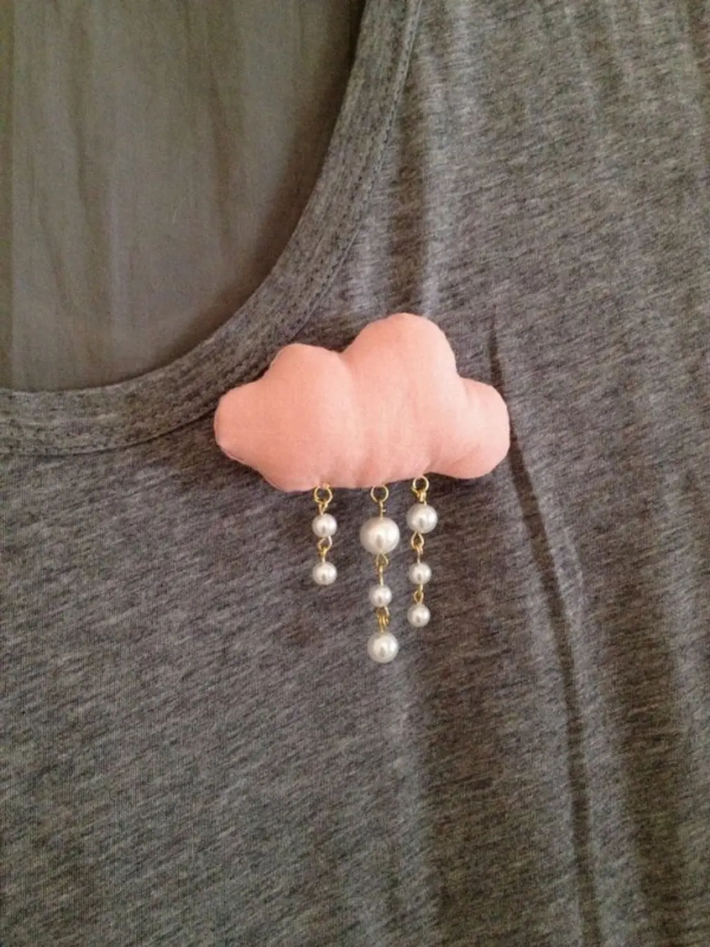 Pink Fabric Cloud Brooch with Pearl Rain Drops