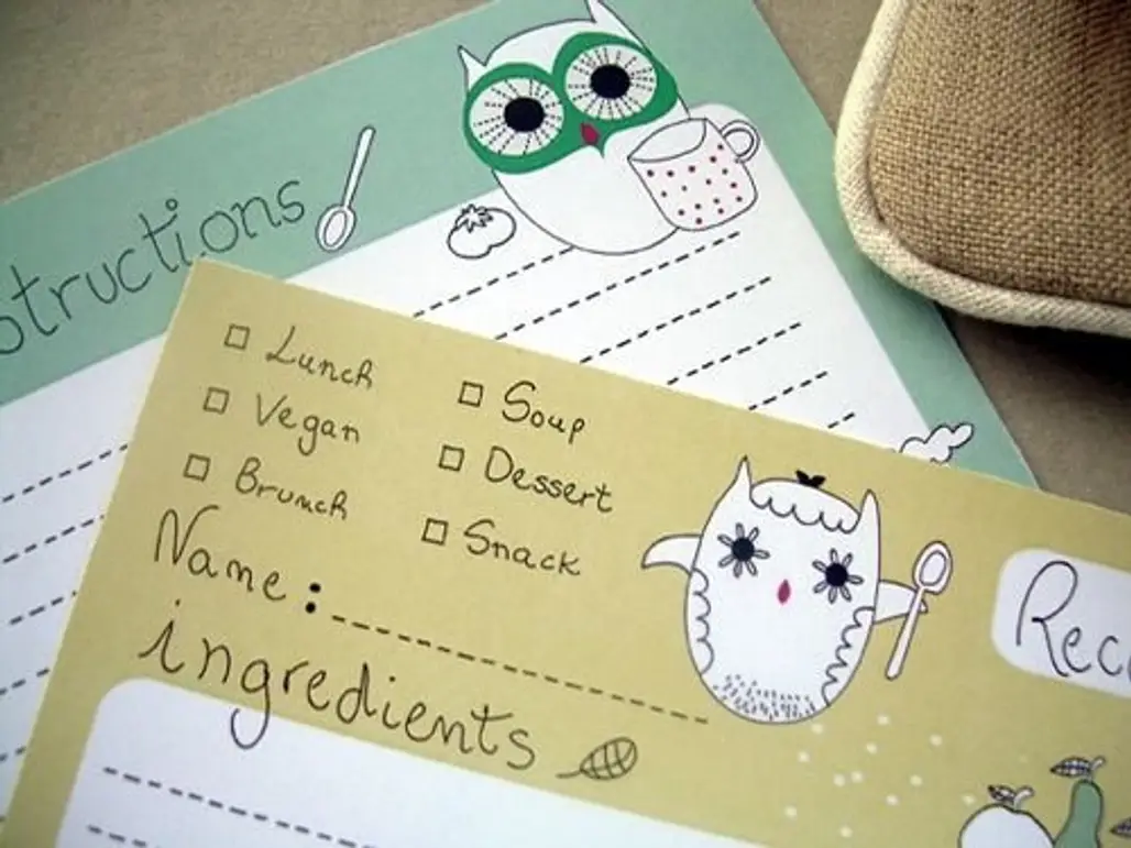Owl Recipe Cards