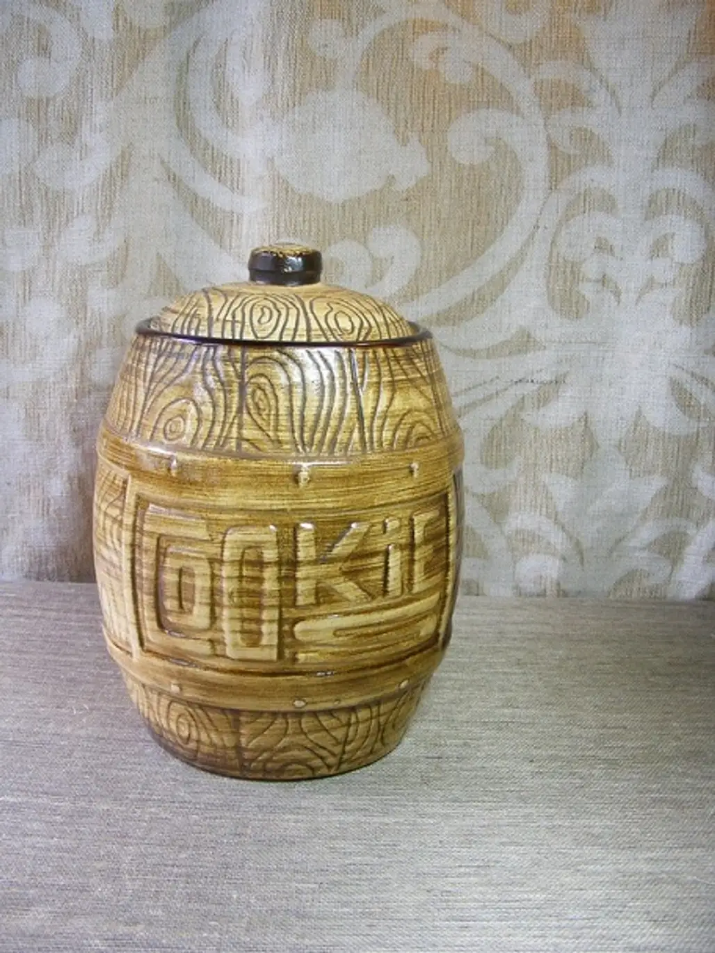 Vintage Faux Wood Cookie Jar...