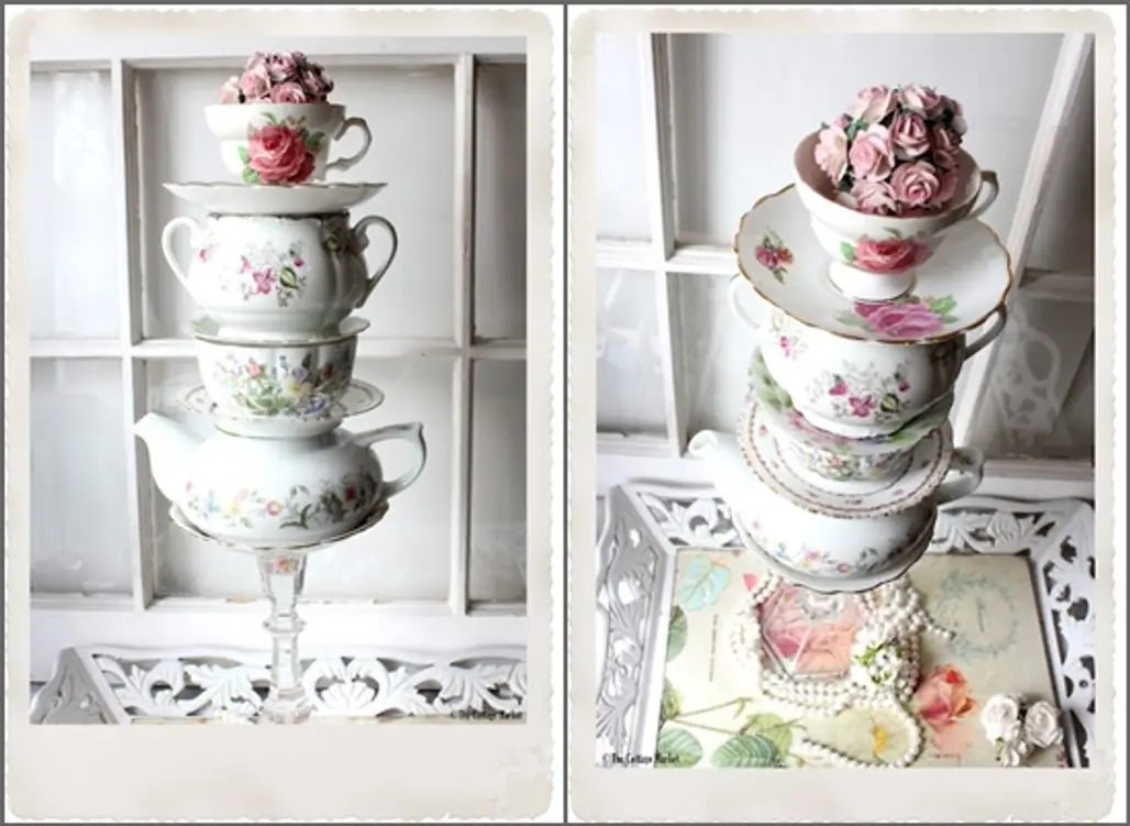 Layered Tea Cups and Pots