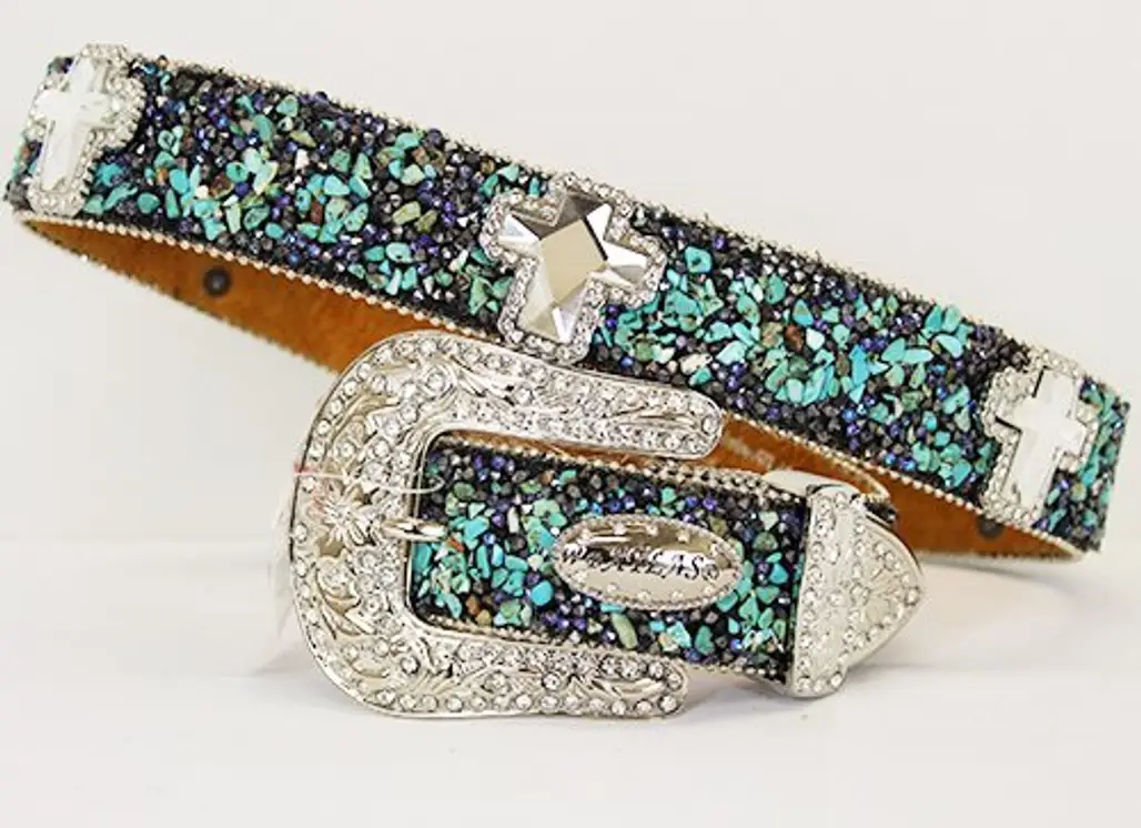 Full Turquoise Bling Belt with Cross Concho