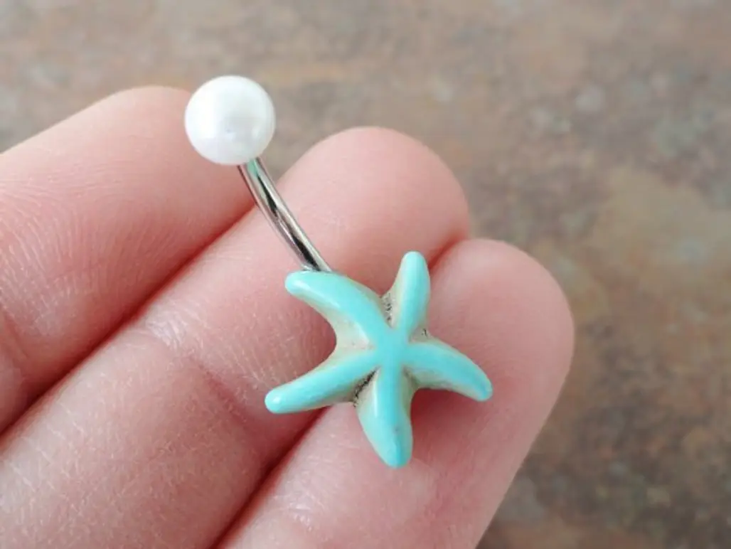 Turquoise Starfish Belly Button Ring