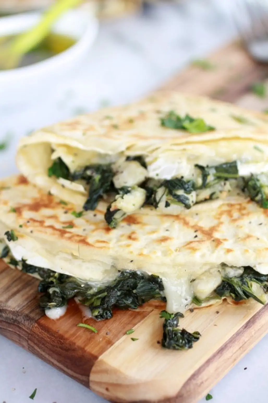 Spinach Artichoke and Brie Crêpes with Sweet Honey Sauce