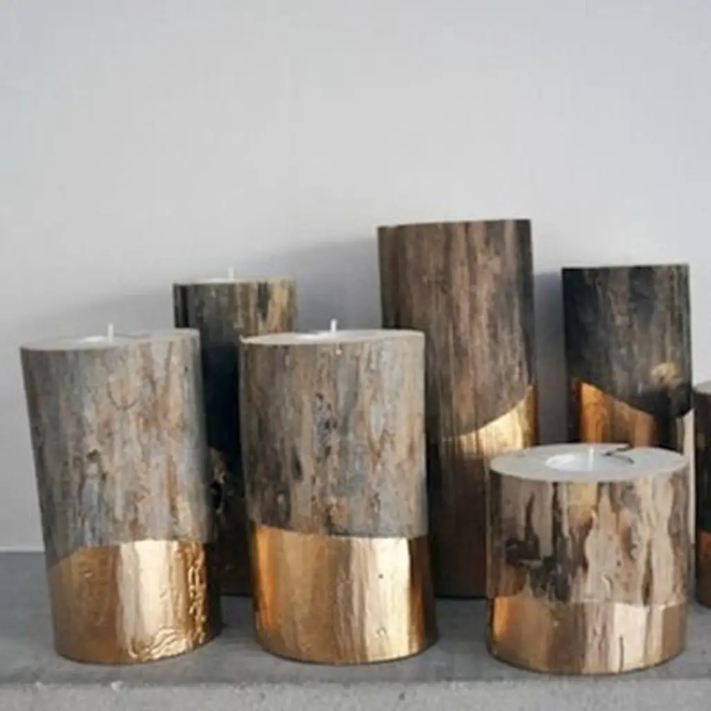 Gold-dipped Log Candle Holders