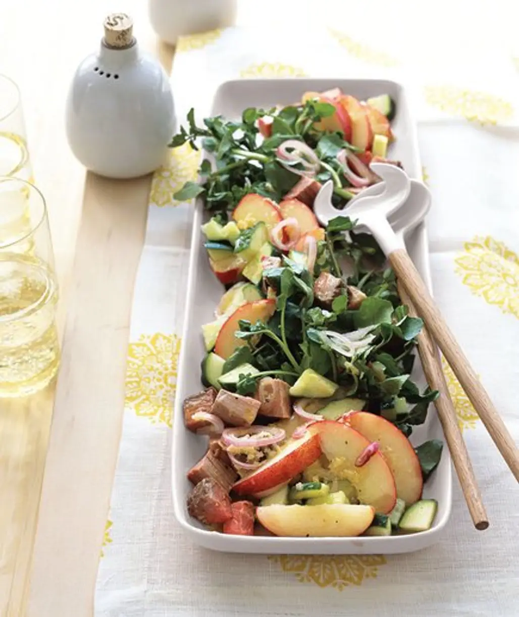 Beef, Watercress, and Peach Salad with Lime Vinaigrette