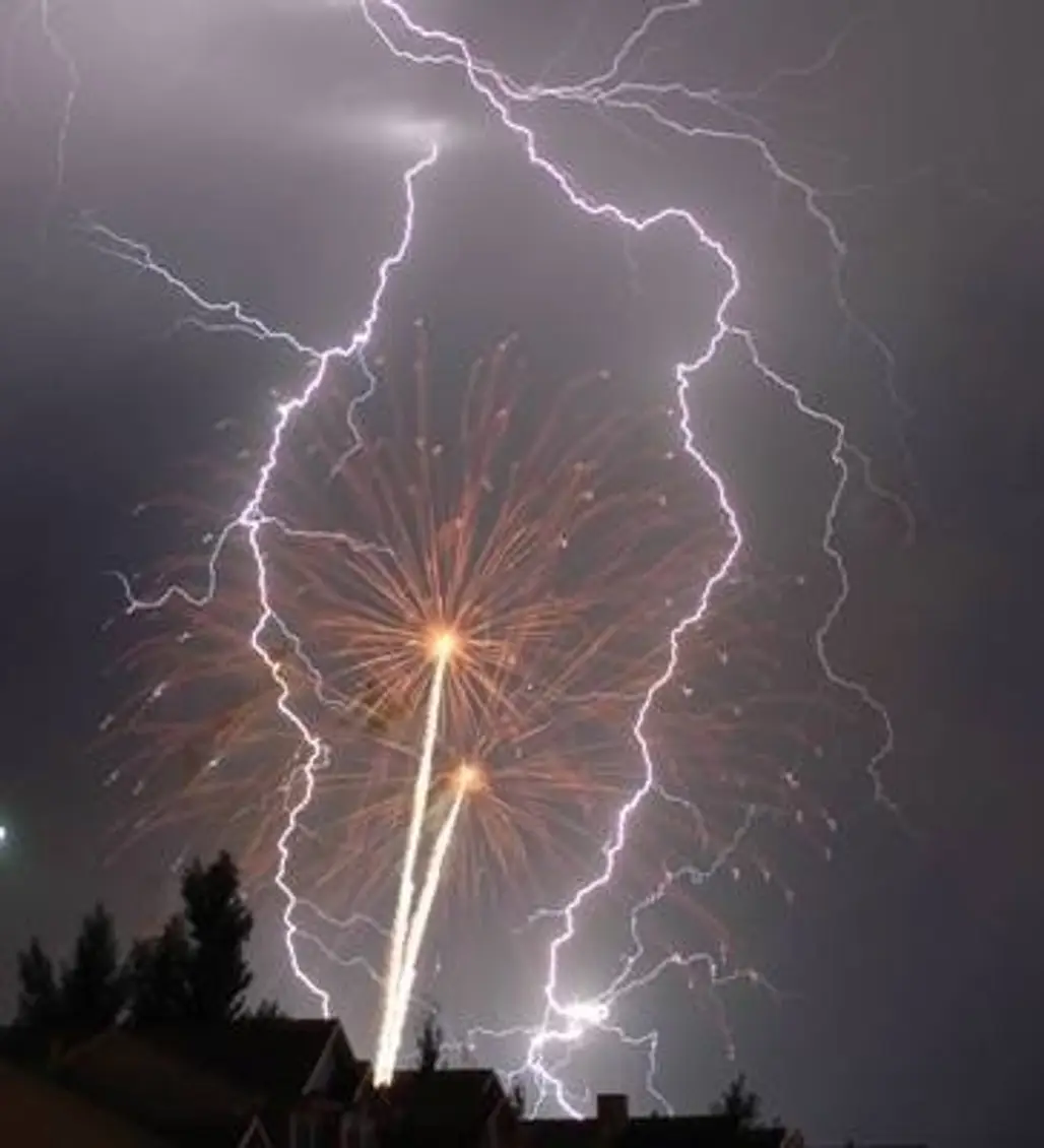 Lightning Strikes during a Firework Display
