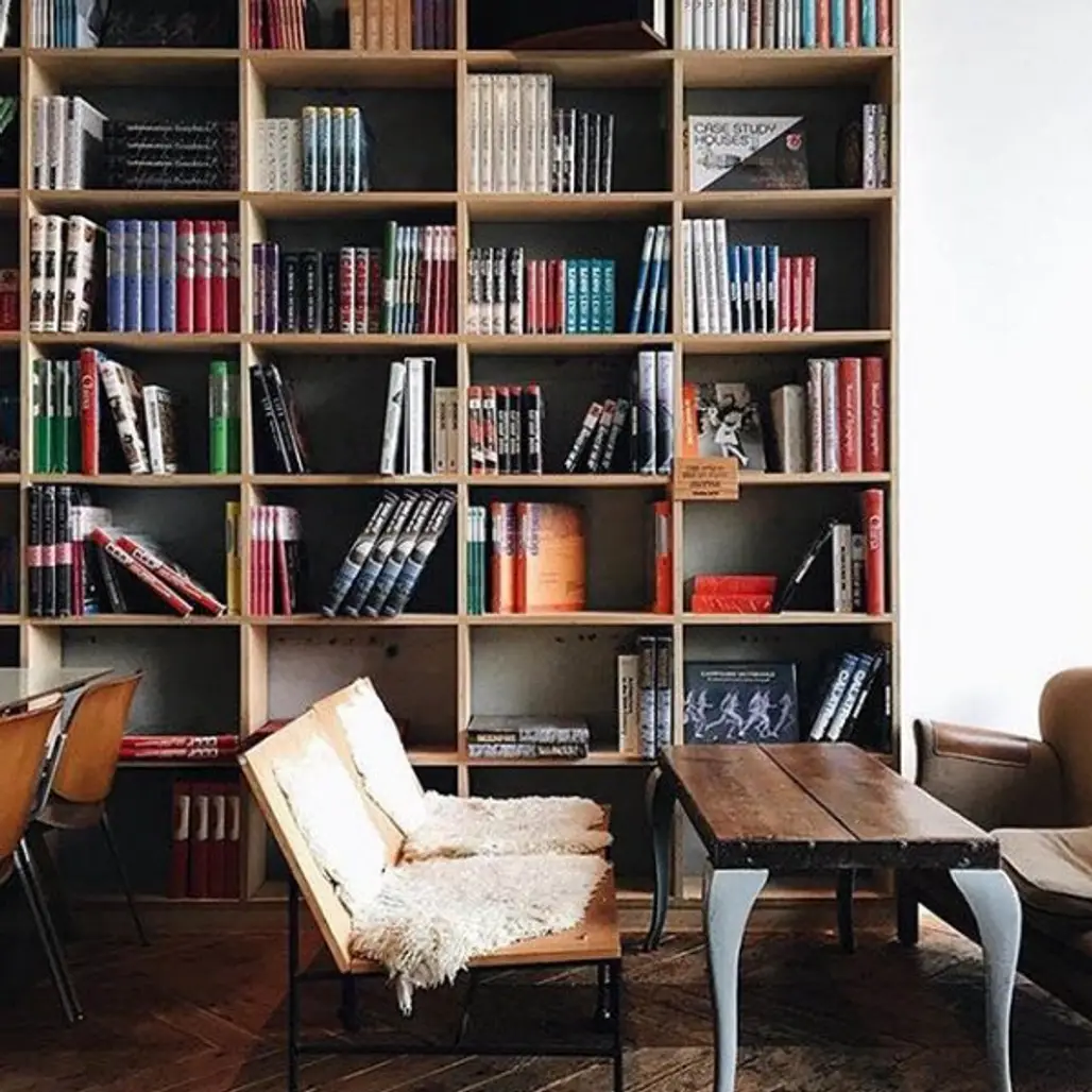 furniture, room, shelving, library, living room,