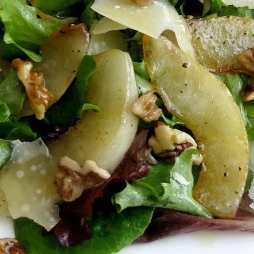 Warm Pear Salad with Walnuts and Parmesan Cheese