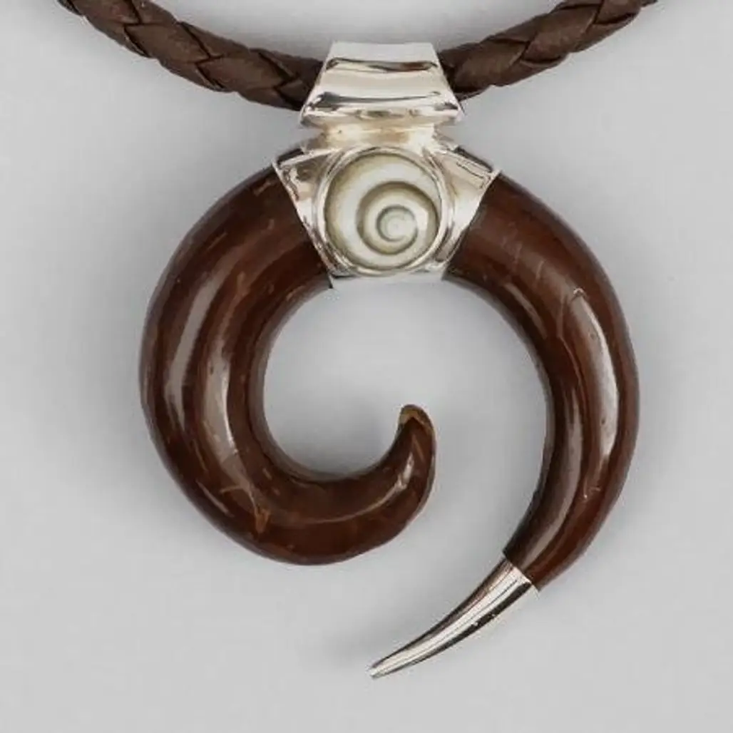 Coconut and Silver Spiral Pendant