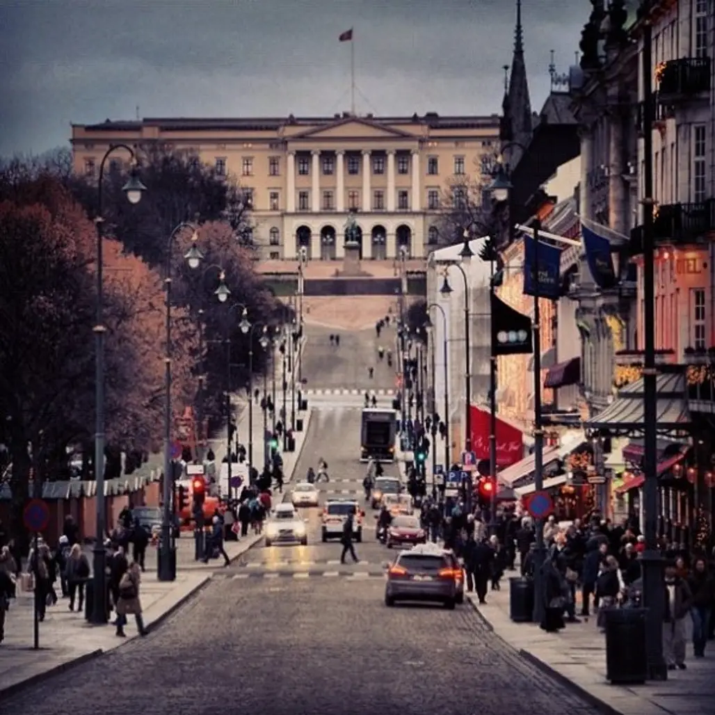 Karl Johans Street,Royal Palace, Oslo,Royal Palace,crowd,city,