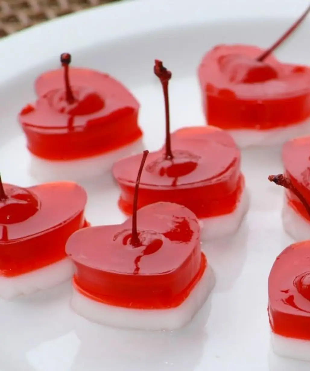Heart-shaped Jell-O Shots with Cherries