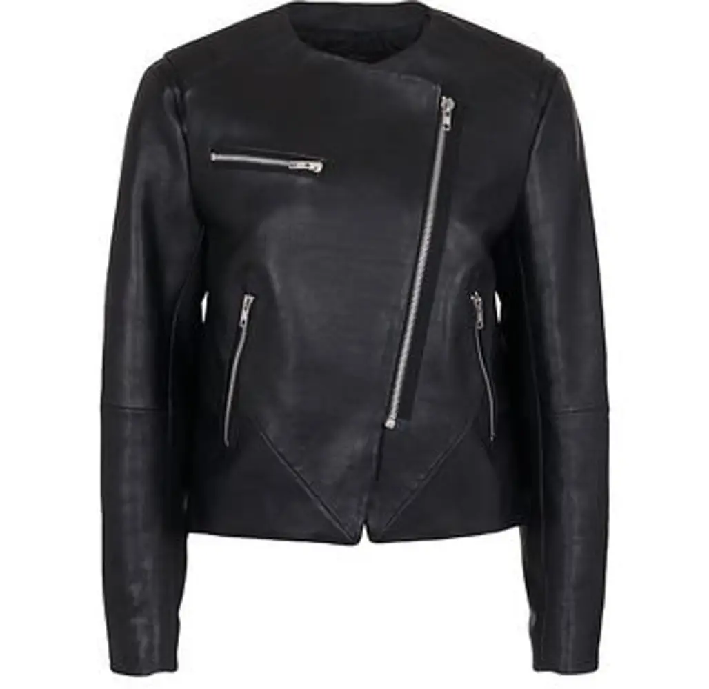 French Connection Northern Leather Collarless Jacket