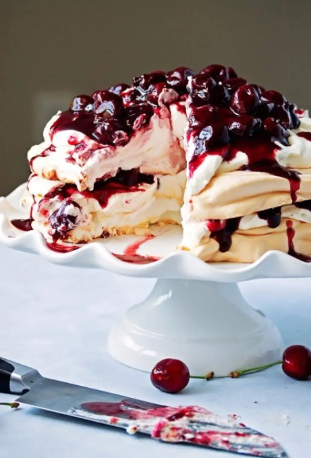 Fresh Cherry and Red Wine Compote Pavlova
