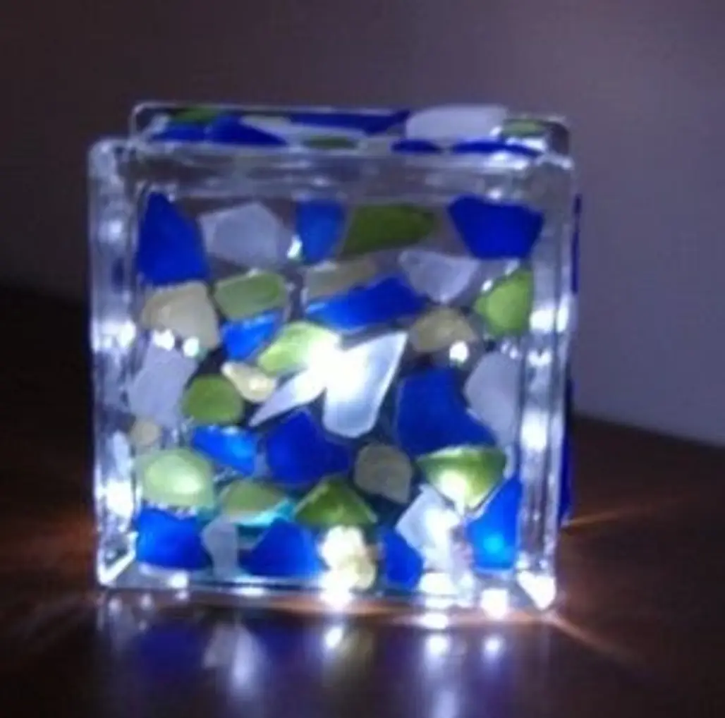 Put This Beach Sea Glass Mosaic Block Light in Your Bedroom