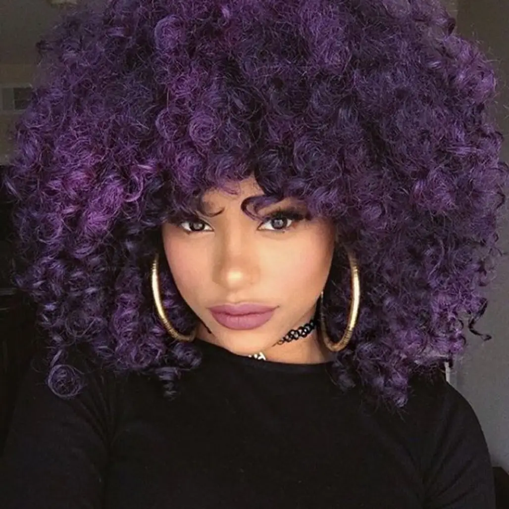 hair, purple, clothing, face, jheri curl,