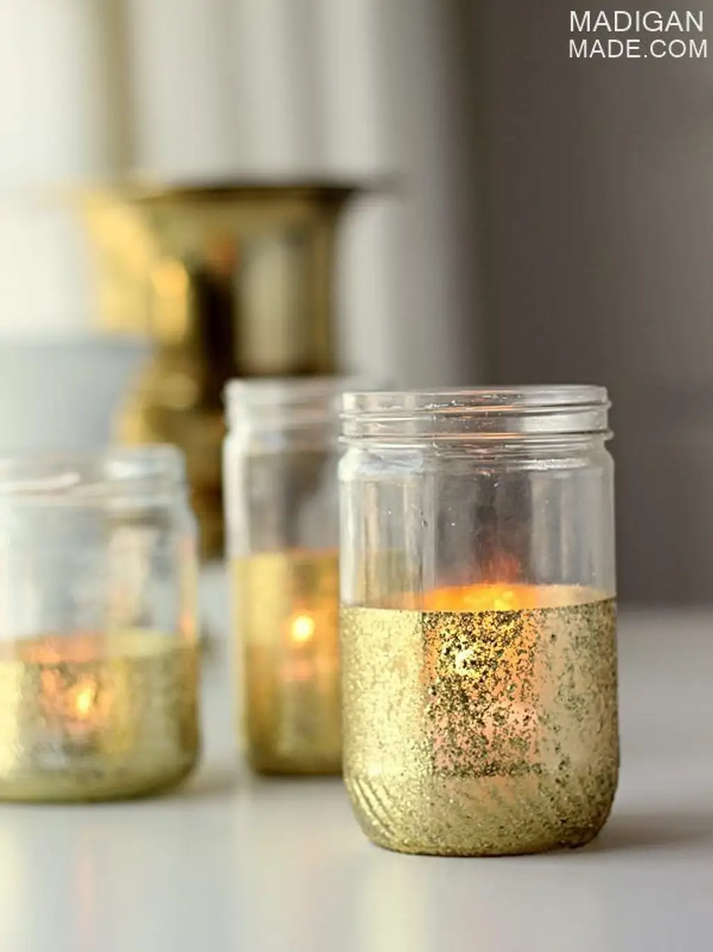 Glitter and Gold Dipped Mason Jar Candles