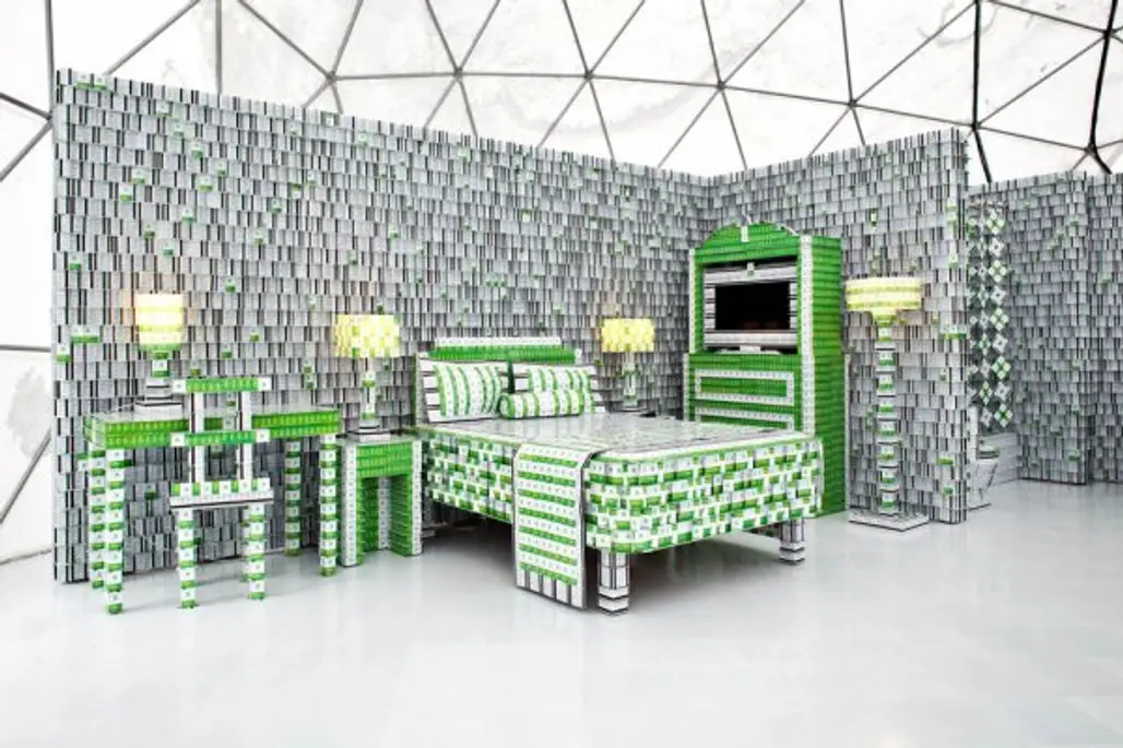 A Bed - and Entire Room - Made from Keycards at the Holiday Inn Keycard Hotel, New York USA