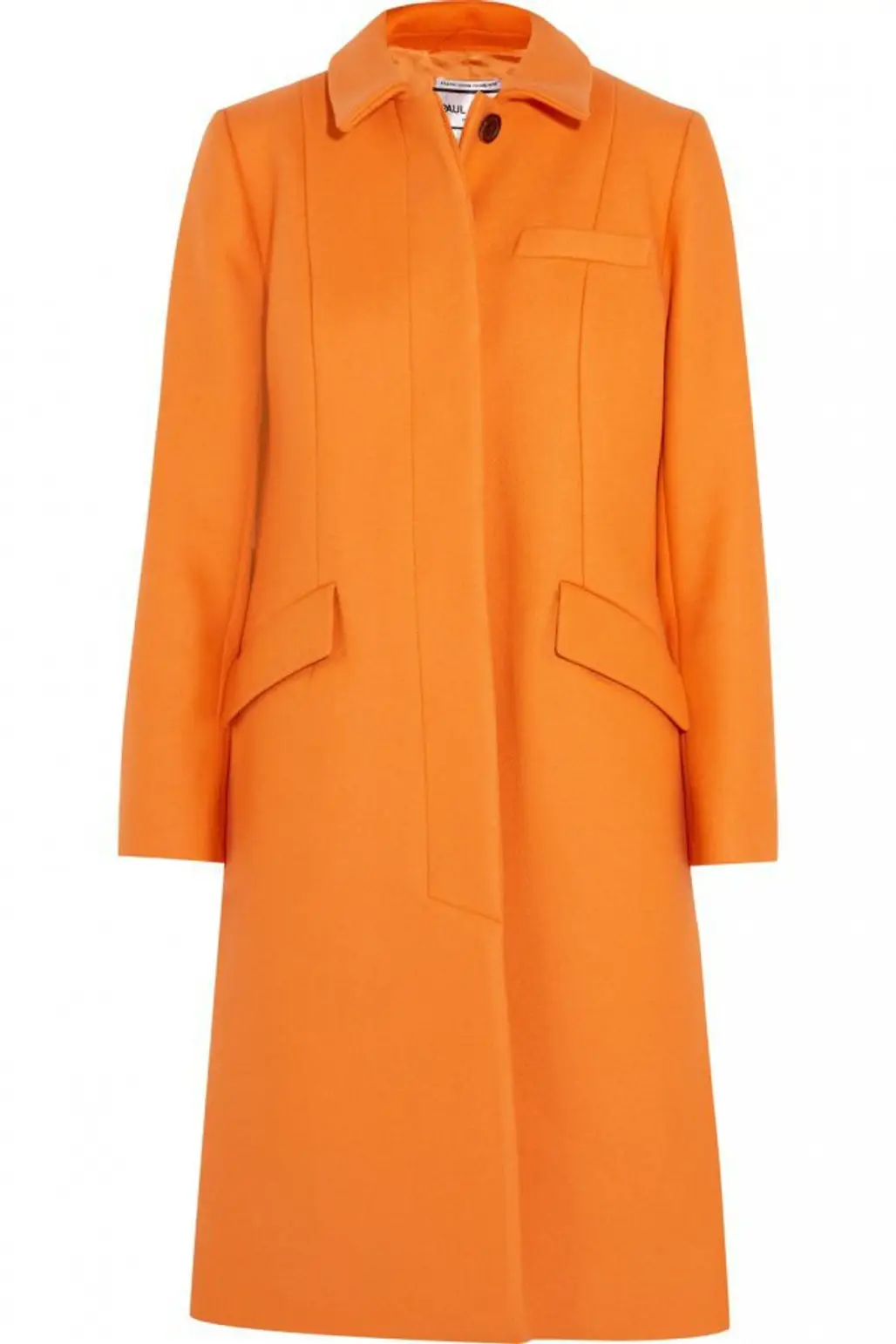 coat, overcoat, orange, day dress, peach,