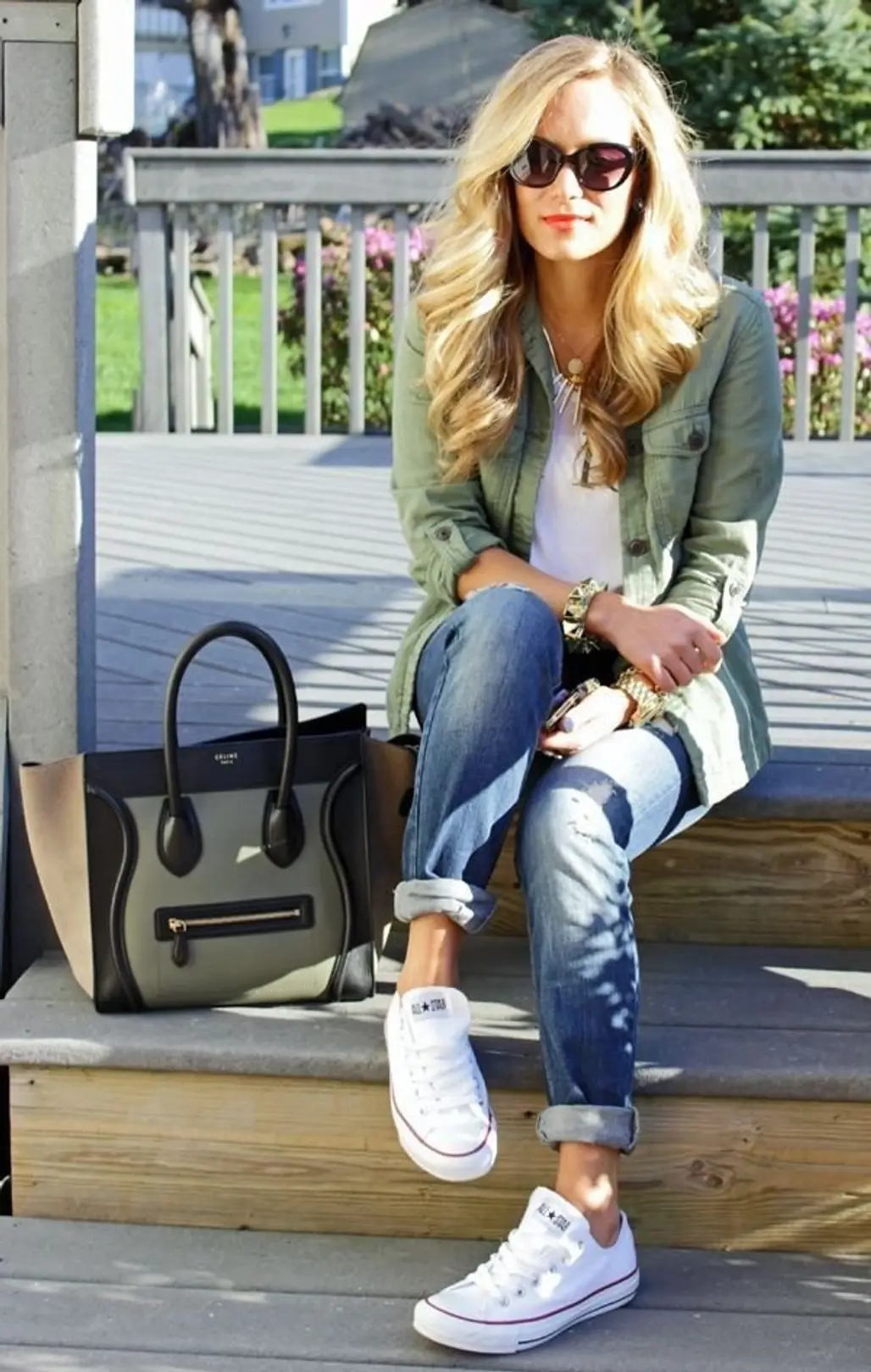 Rock Your Kicks with a Green Military Jacket and Killer Bag