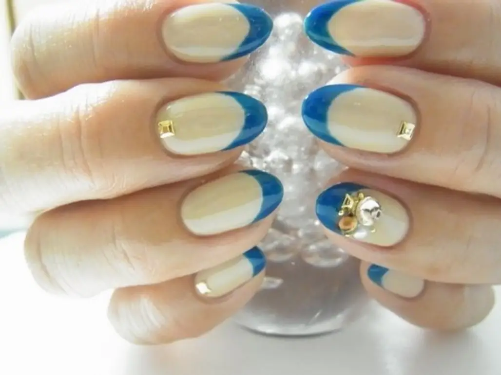 Pearl White with Light Blue French Tips