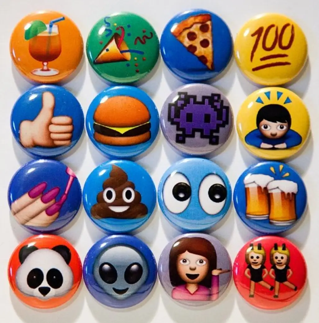 Set of 16, 1" Pinback Emoji Buttons