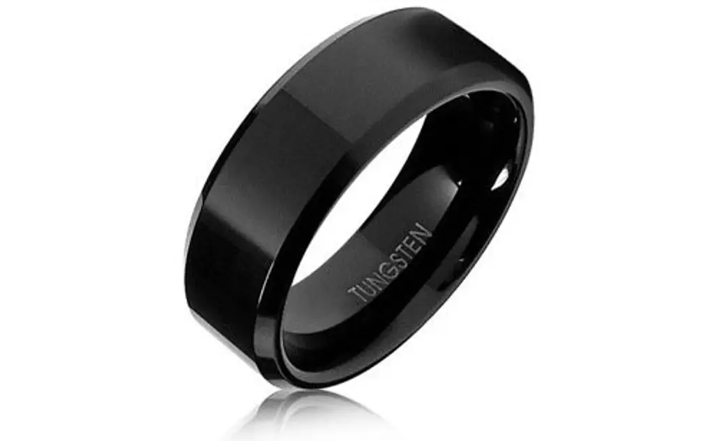 Black Tungsten Mirror Finished Beveled Ring / Band 8mm