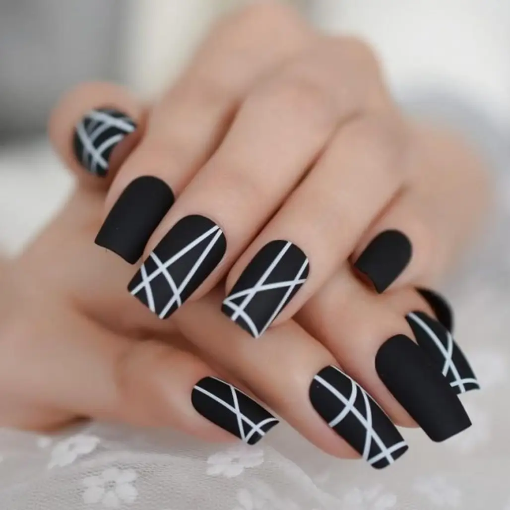Nail, Nail polish, Manicure, Finger, Black,