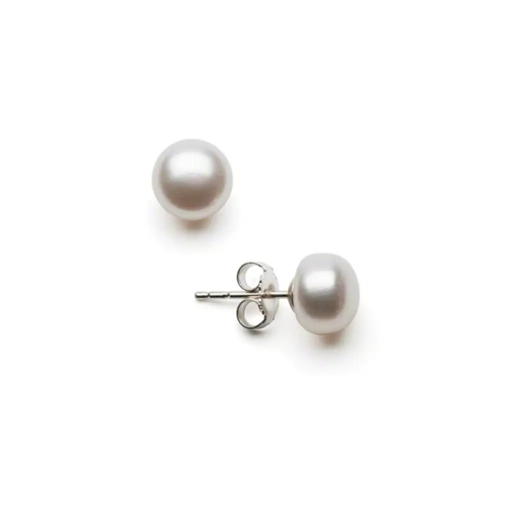 HinsonGayle Genuine 8.0-8.5mm White Button Freshwater Cultured Pearl Earrings
