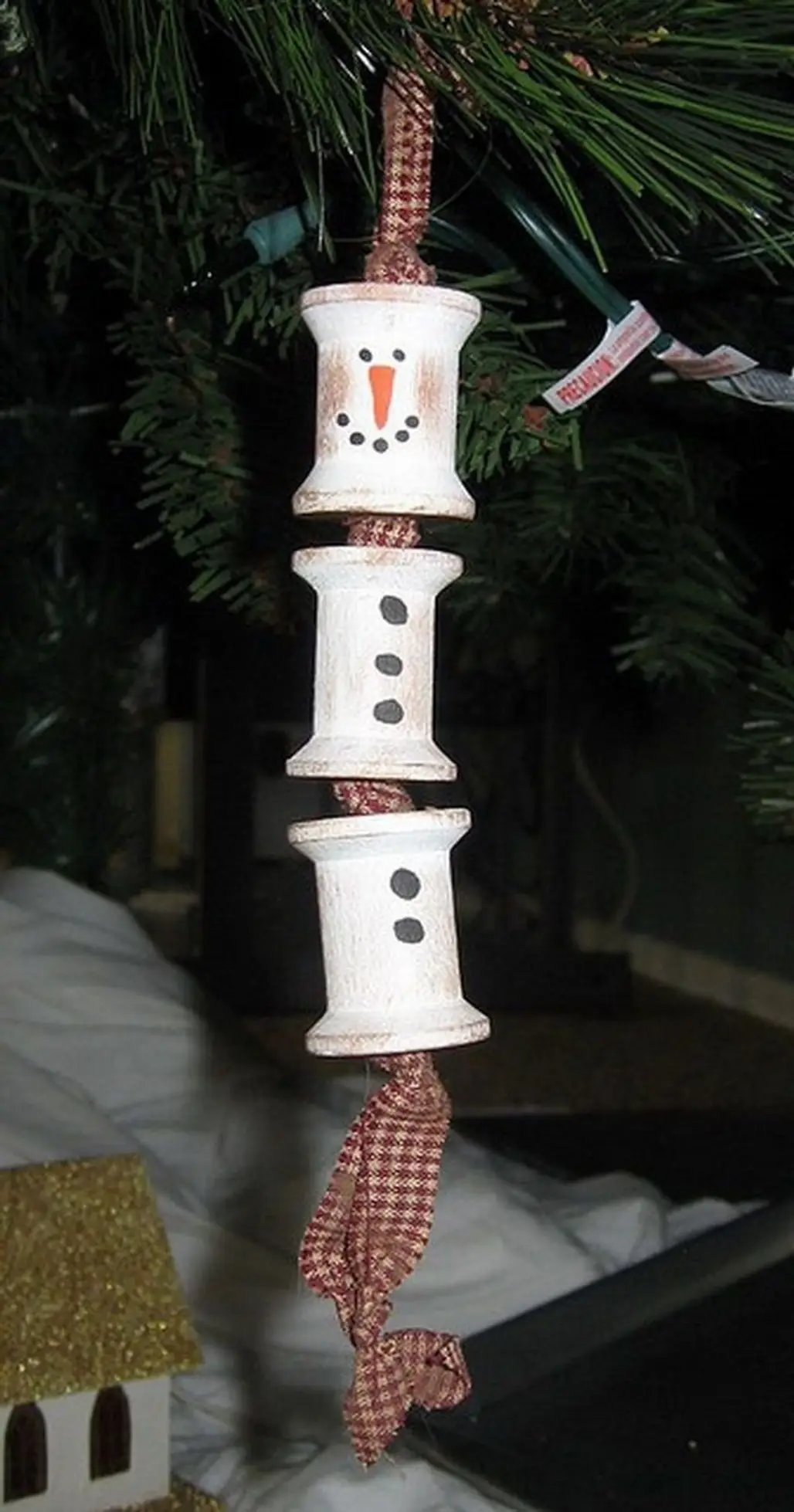 Wooden Spool Snowman Ornament