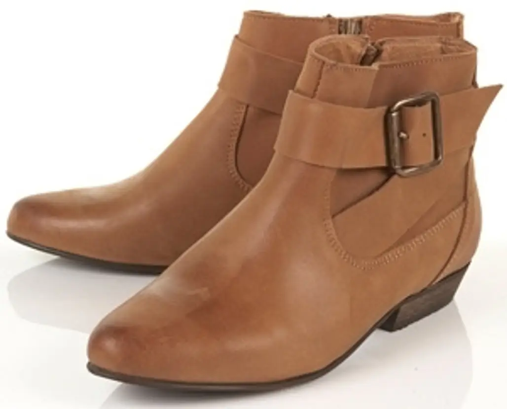 Topshop Autumn Tan Contrast Buckle Ankle Riding Boots